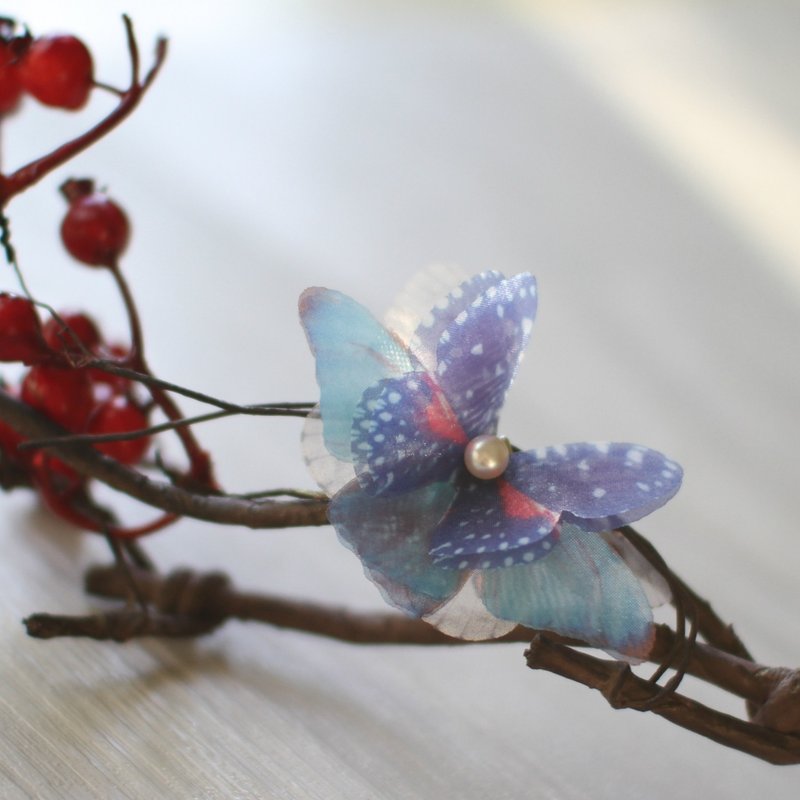 Butterfly tulle ring & natural freshwater pearl (925 half Silver adjustable open ring) ring - General Rings - Silk Blue