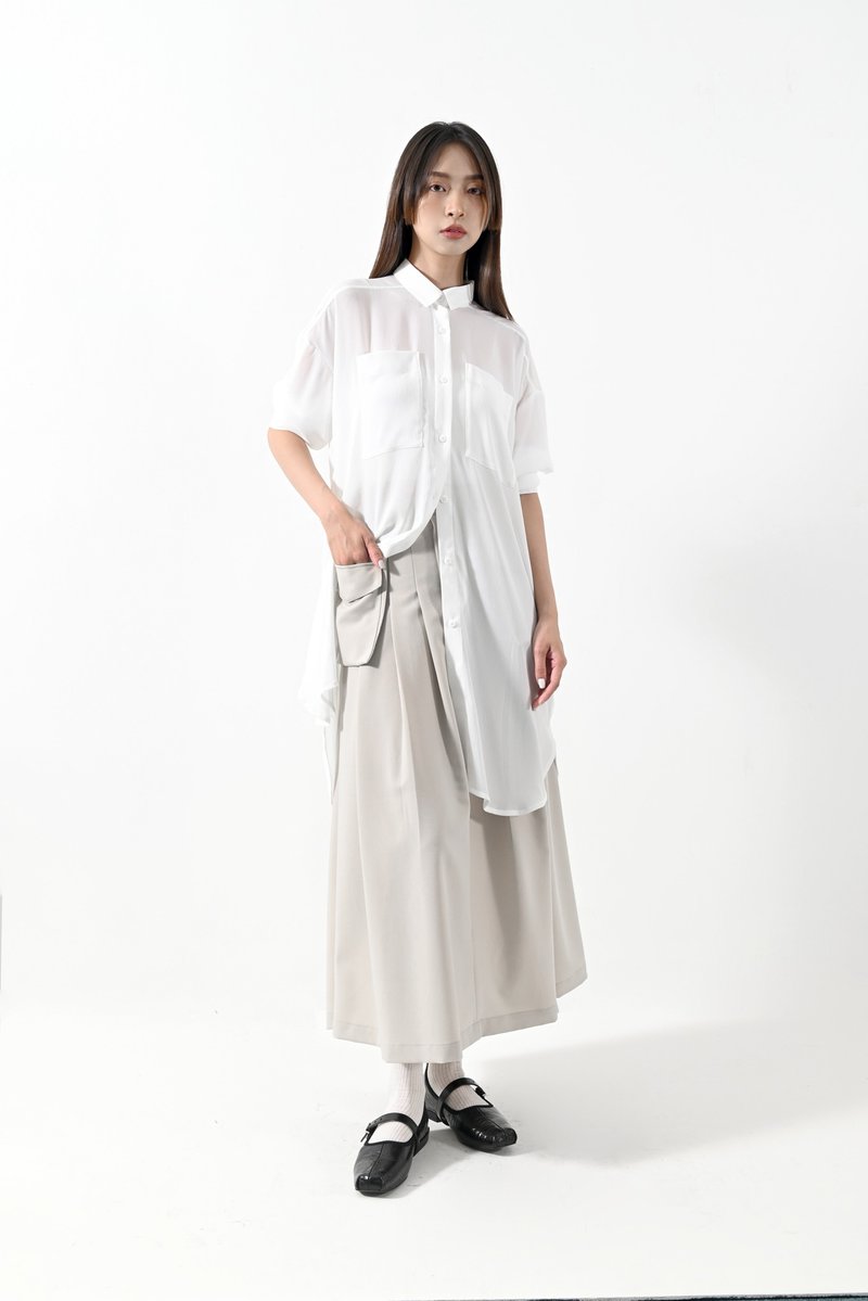 Shan Yong engraved double pocket sheer long shirt (three colors) - Women's Tops - Other Materials 