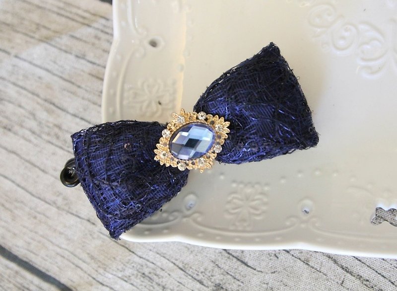 Retro lace hand extravagance bowknot banana clip - Hair Accessories - Cotton & Hemp Blue