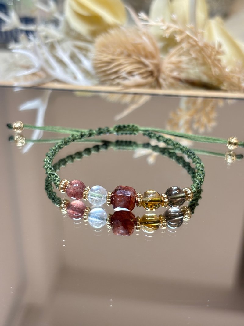 紅膠花*黃水晶*茶晶*月光石*草莓晶_聖誕花圈的祝福 - 手鍊/手環 - 水晶 綠色