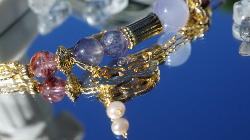 | Tomb of Venice | Blue Chalcedony Iolite Purple Ghost Pearl 14K Gold Plated Natural Stone Crystal - สร้อยข้อมือ - เครื่องประดับพลอย สีน้ำเงิน