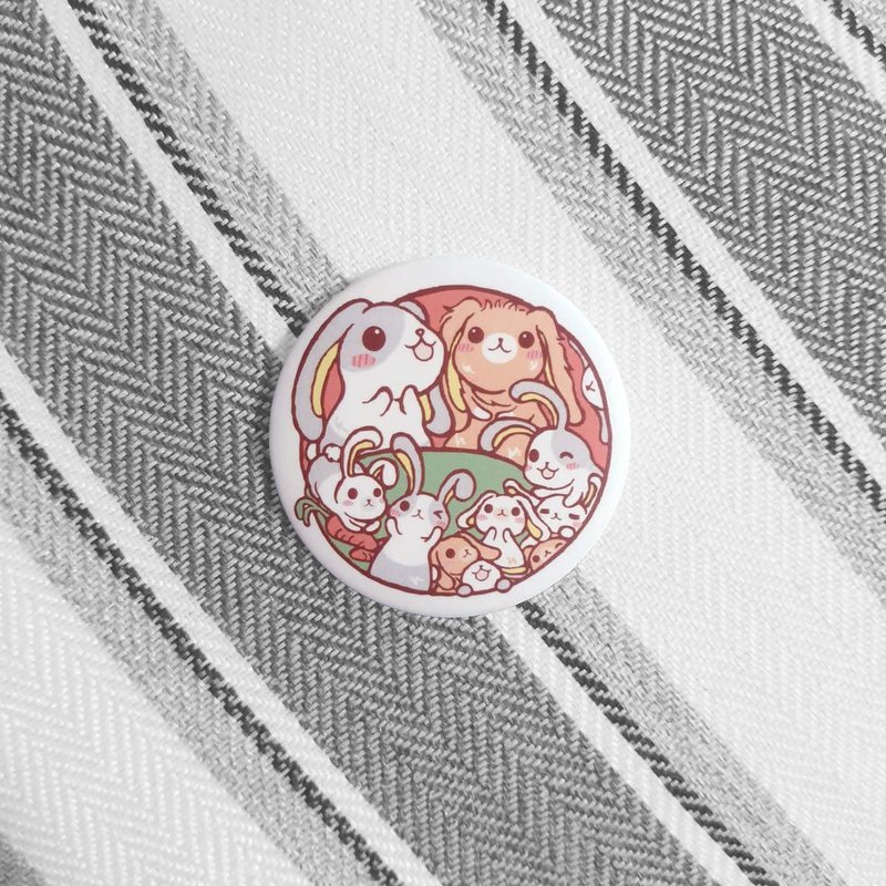 【Rabbit Party】Original Illustration・Badge Pin 3.2cm・Wedding Items・Gifts - Badges & Pins - Other Metals Blue