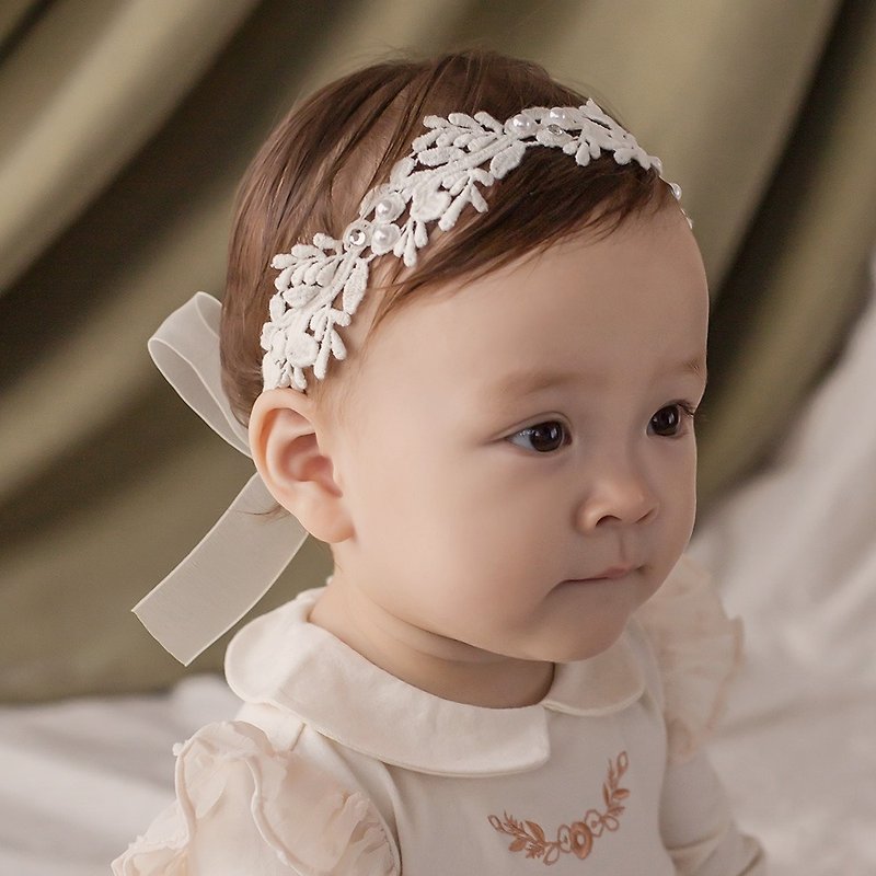 La Chamade / Happy Prince Lily girls lacy headband - หมวกเด็ก - ผ้าไหม ขาว