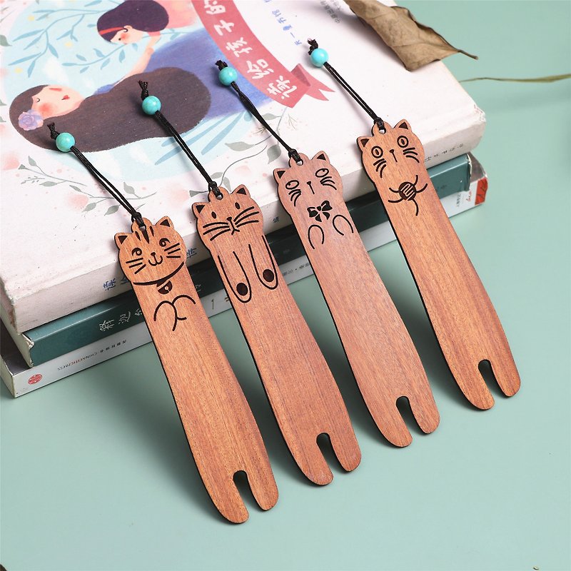 Cute cat wooden bookmark, customized Mid-Autumn Festival gift, school gift, Teacher’s Day gift, birthday gift - ที่คั่นหนังสือ - ไม้ สีนำ้ตาล
