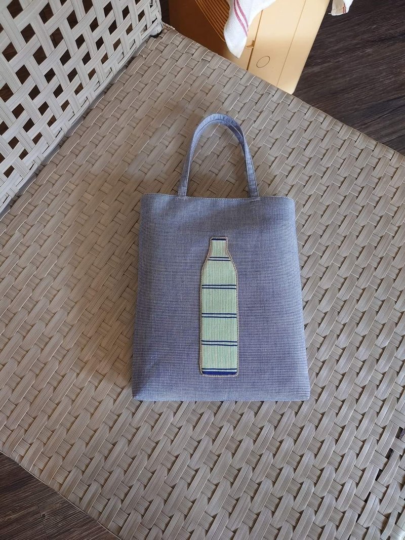 blue bottle bag - กระเป๋าถือ - ผ้าฝ้าย/ผ้าลินิน 