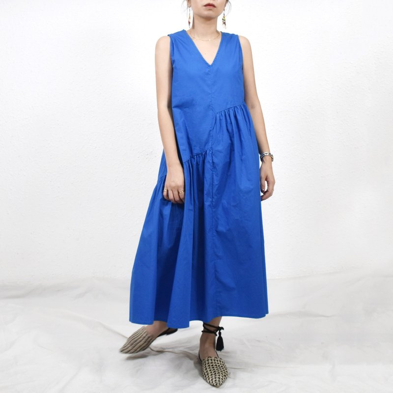 Charlotte Dress- Cobalt Blue - ชุดเดรส - ผ้าฝ้าย/ผ้าลินิน สีน้ำเงิน