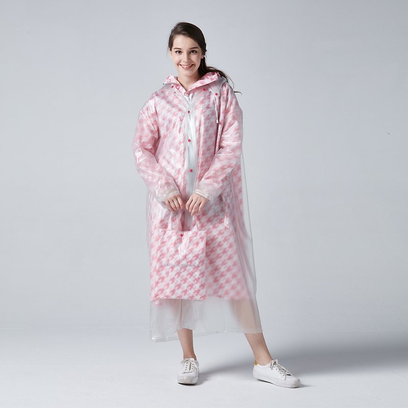 BAOGANI B04雙層雨衣-千鳥格(粉紅) - 雨傘/雨衣 - 防水材質 粉紅色