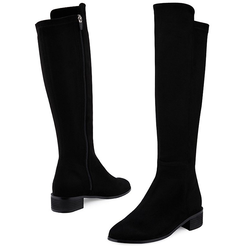 預訂 - SPUR 彈力麂皮長靴 JF9084 BLACK - 女長靴/高筒靴 - 人造皮革 黑色