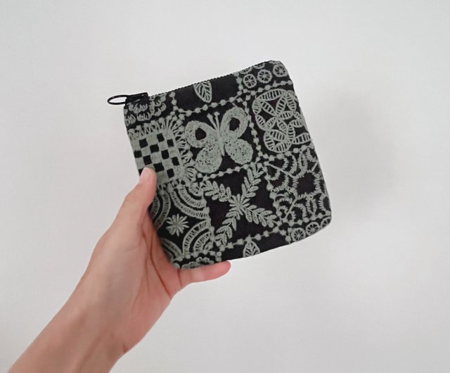 mina perhonen forest tile 刺繍 蝶 ミニ 深型 ポーチ forest