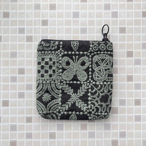 mina perhonen forest tile 刺繍 蝶 ミニ 深型 ポーチ forest