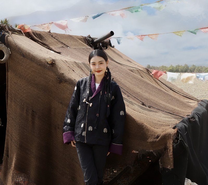 【暮色與星軌】新中式復古藏風 織錦交領外套 - 女上衣/長袖上衣 - 其他材質 黑色