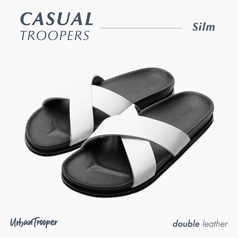 รองเท้า Urban Trooper รุ่น Casual Troopers Leather  สี Off white - รองเท้าแตะ - หนังแท้ ขาว