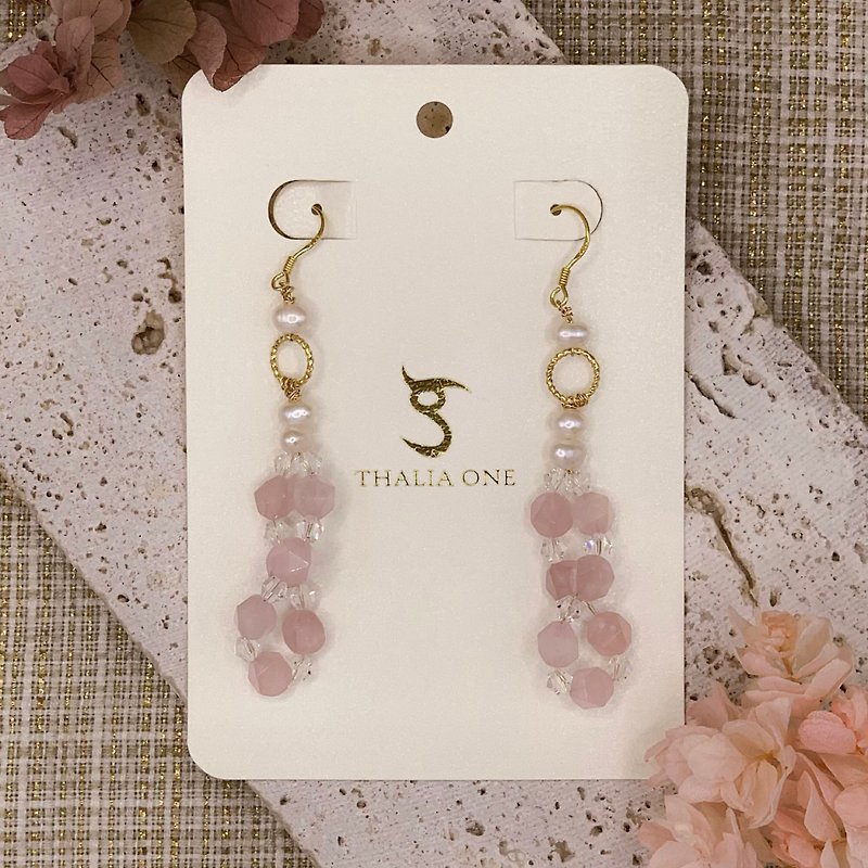 Gemstone Earrings & Clip-ons Pink - SS23 Confident Work Crystal Twisting Series Pink Crystal Love Good Relationship Pearl (Clip-On/Ear Hook)