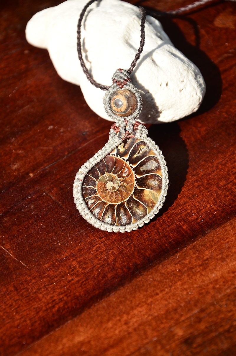Ammonite Fossil Macrame Jewellery - Necklaces - Gemstone Brown