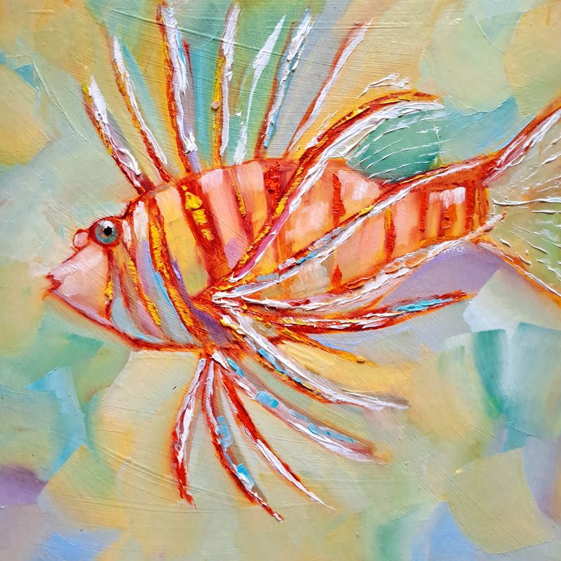 Lionfish Painting Fish Original Art Marine Wall Decor Sea Animals Art - Wall Décor - Other Materials Multicolor