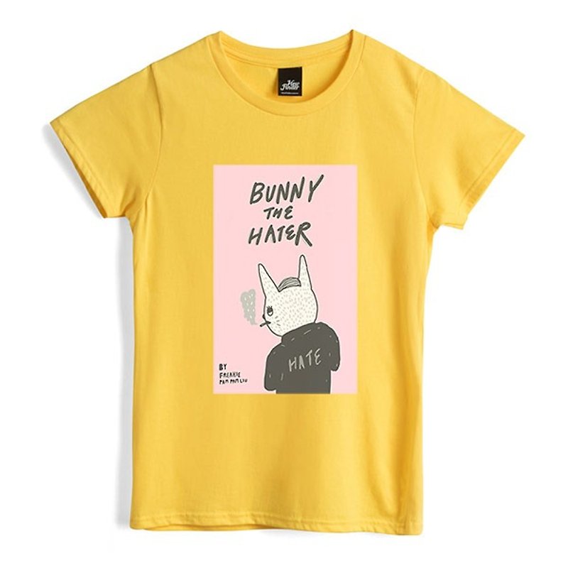 Hate rabbit - yellow - female version of T-shirt - เสื้อยืดผู้หญิง - ผ้าฝ้าย/ผ้าลินิน สีเหลือง