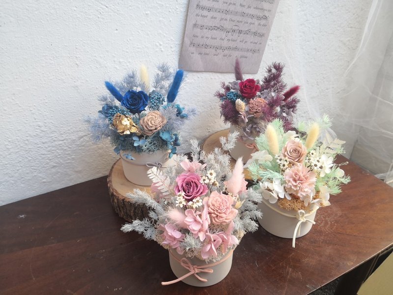 永生玫瑰盆花 乾燥玫瑰色 復古莓果粉永生花盆 薰衣草奶茶 淡紫色 - 乾燥花/永生花 - 植物．花 多色