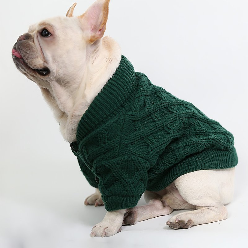 Dog Lapel Cardigan Christmas Green - ชุดสัตว์เลี้ยง - เส้นใยสังเคราะห์ 