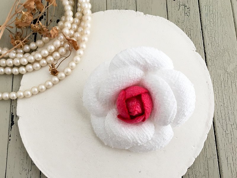 Corsage: 2 TONE, Camellia Red × White - Brooches - Polyester Red