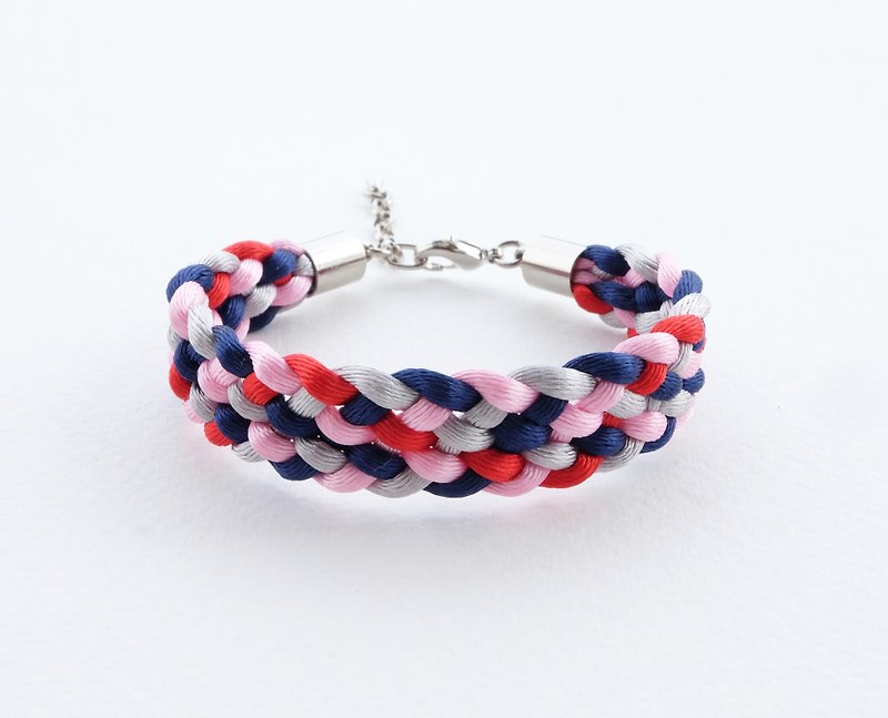 Navy/pink/red/gray Braided bracelet - Bracelets - Other Materials Multicolor