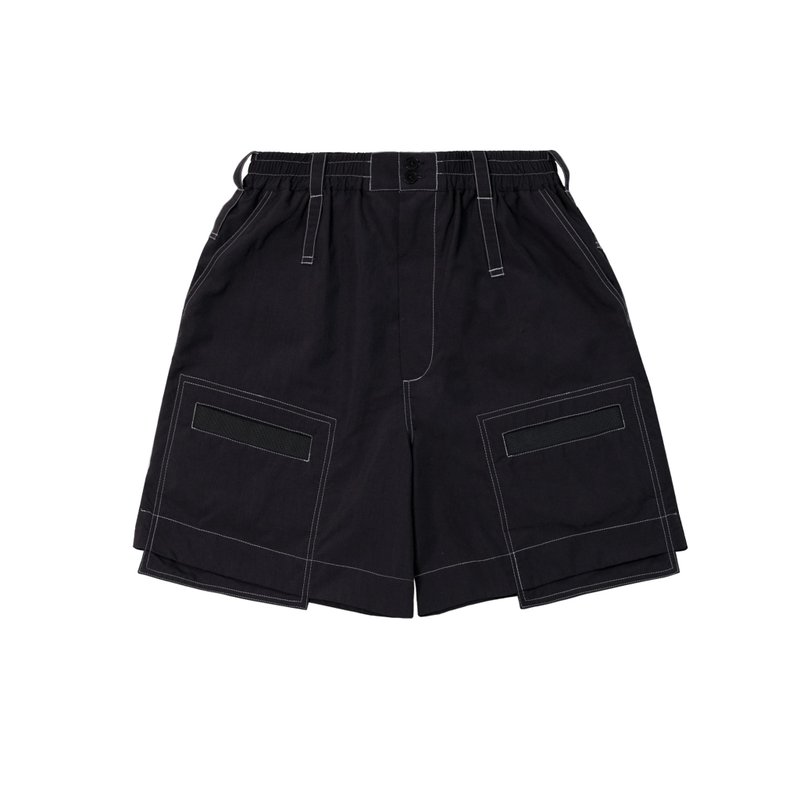 FUSIO FUSIO - Stitched Pocket Stitched Shorts - Black - กางเกงขาสั้น - เส้นใยสังเคราะห์ สีดำ