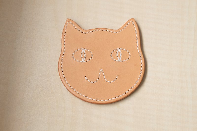 Primary color leather cat coaster Italian tannage - ที่รองแก้ว - หนังแท้ สีกากี