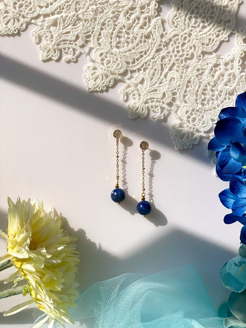 RURI | Metis Lapis Lazuli Drop Earrings - ต่างหู - เครื่องประดับพลอย สีน้ำเงิน