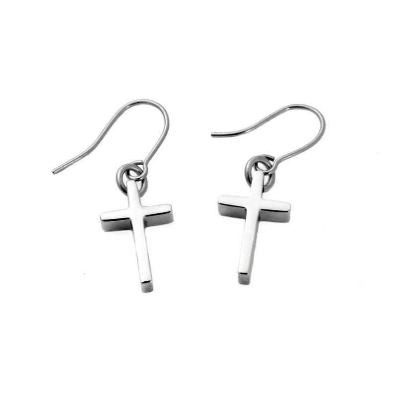 Pure Titanium Earrings -Cross - ต่างหู - โลหะ สีเงิน