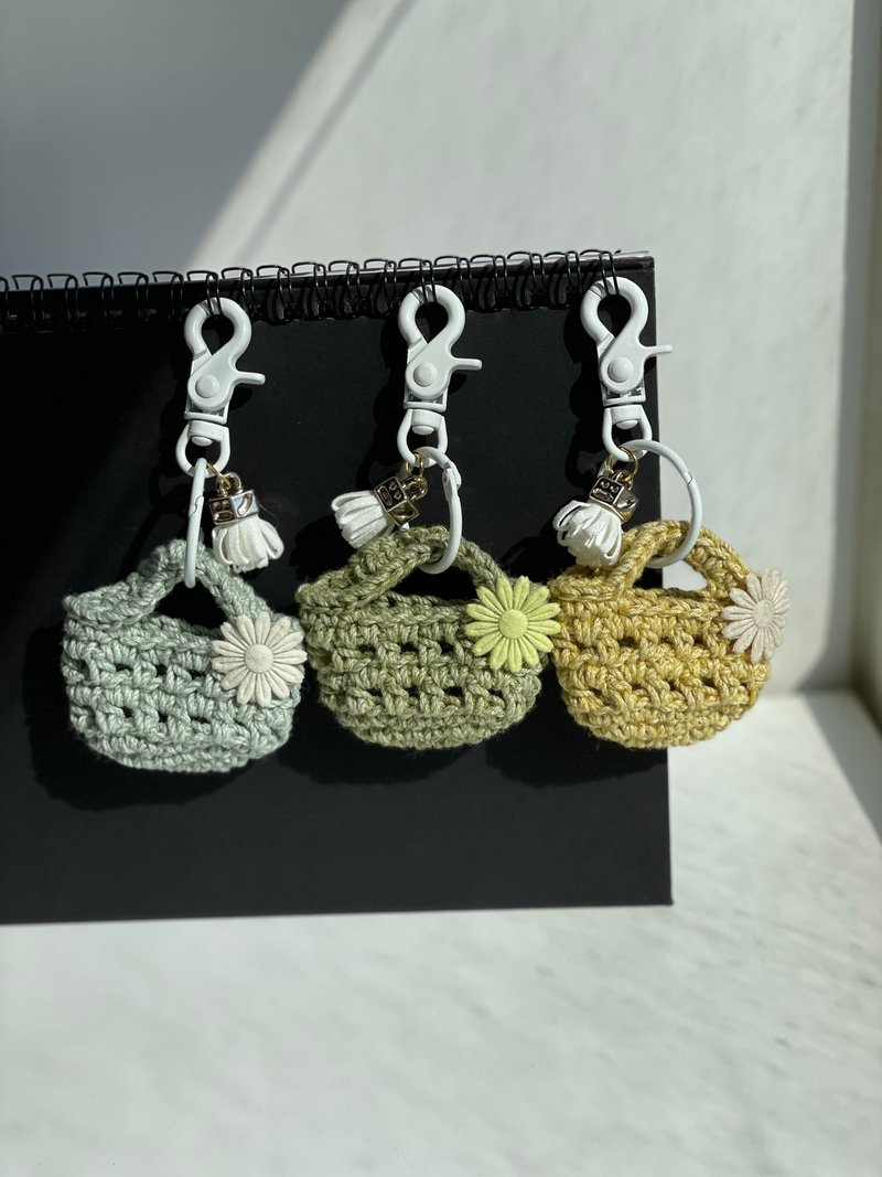 手編み ミニバッグキーホルダー - チャーム - コットン・麻 多色