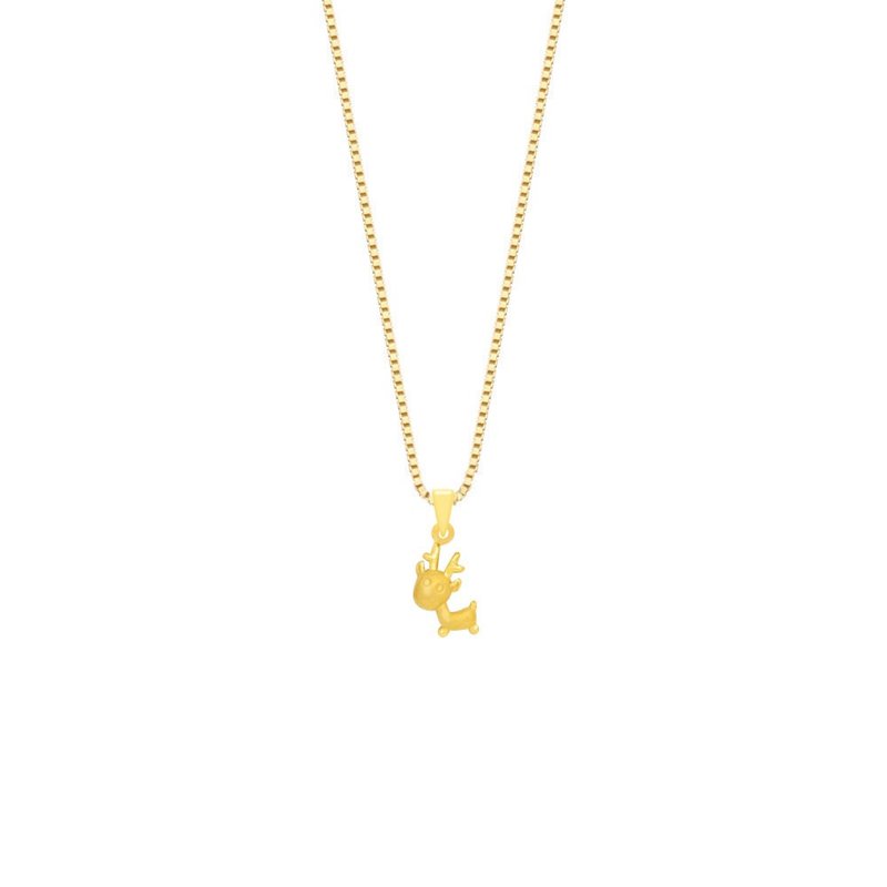 Treasure chest gold jewelry 9999 gold pure gold Christmas elk pendant necklace clavicle chain Christmas exchange - Necklaces - 24K Gold Gold