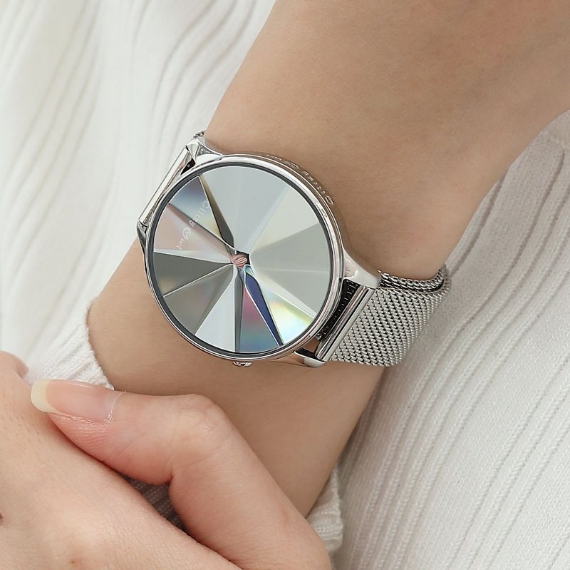 THE DIAMOND系列 - LED鋼色不鏽鋼手錶 - 女裝錶 - 不鏽鋼 銀色