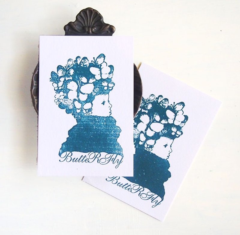 a girl with butterfly hat :illustrated postcard - การ์ด/โปสการ์ด - กระดาษ 