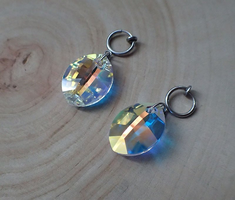 earrings with Leaf, SWAROVSKI ELEMENTS - ต่างหู - แก้ว หลากหลายสี