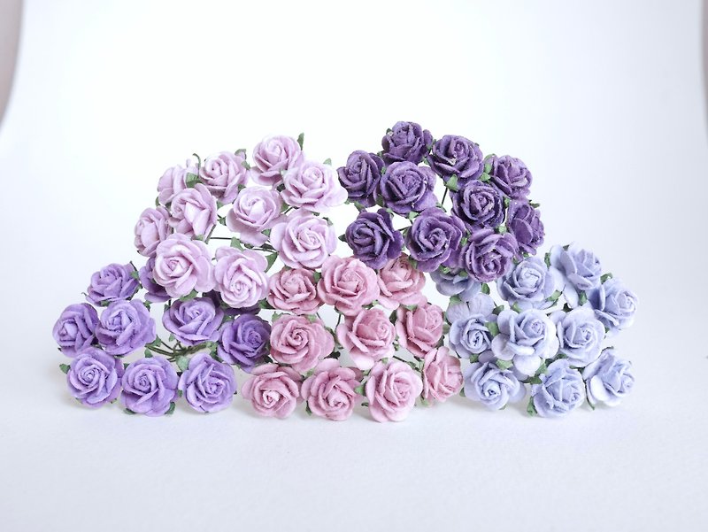 paper flower centerpiece supplies , 60 pcs. Mini rose, size 1.5 cm., purple tone - 木工/竹藝/紙雕 - 紙 紫色