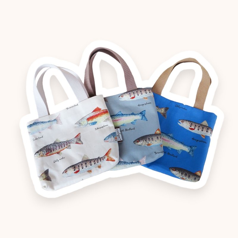 Southern French impression trout print mini tote bag - กระเป๋าถือ - ผ้าฝ้าย/ผ้าลินิน 