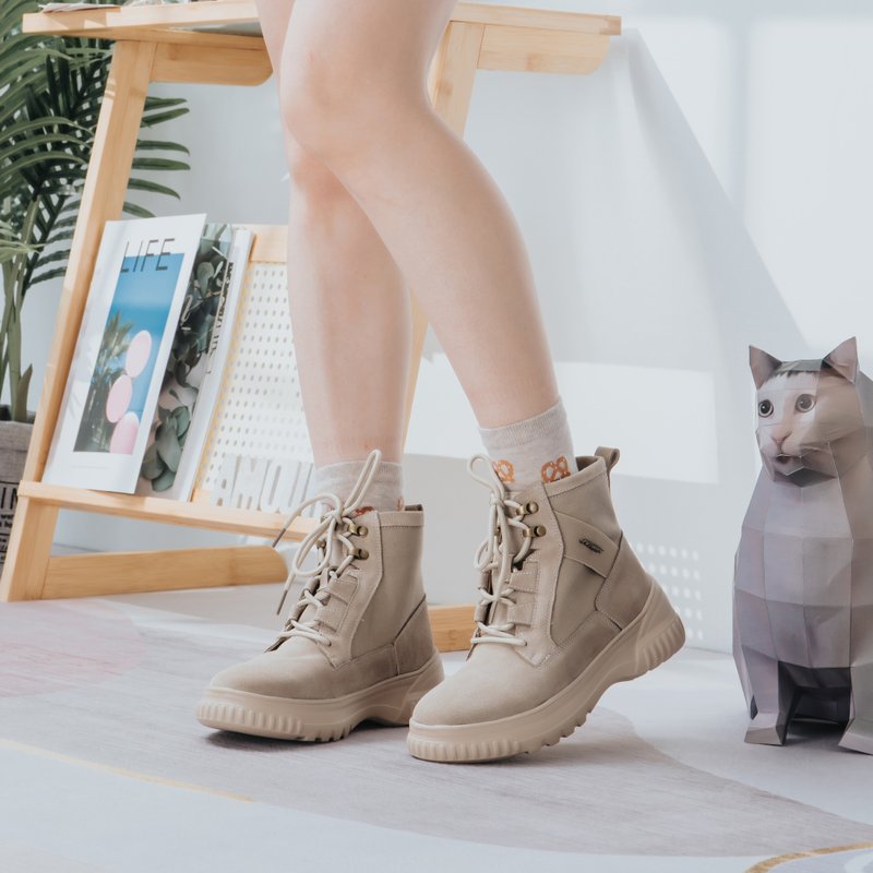 【秋冬必備】MIT可甜可鹹女短靴。皮革。風沙駝7908 - 女短靴/中筒靴 - 真皮 卡其色