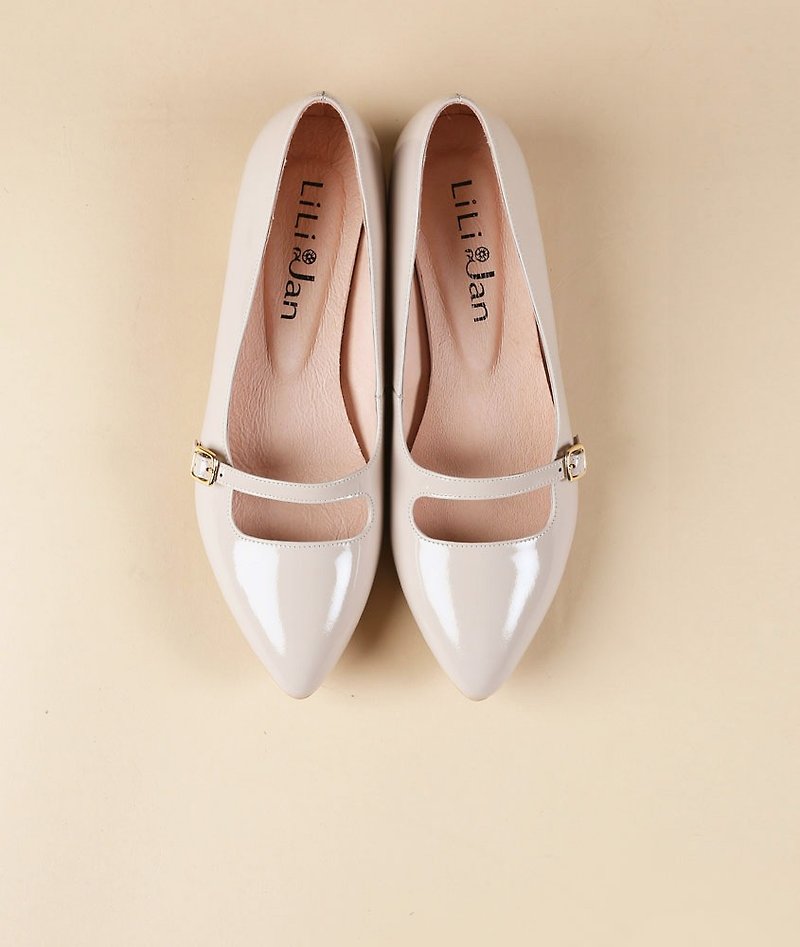 [マジックミラースリープウォーキング]メアリージェーンレトロエレガントなローヒールの靴_古典的なヌードスキン - 革靴 - 革 ホワイト