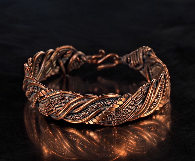 Narrow Wire Wrapped Pure Copper Bracelet for Him or Her Stranded Wire Bangle 7th Anniversary Gift Unique Artisan Jewelry 20.5 cm | WireWrapArt
