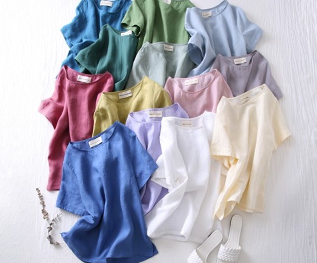 何枚も欲しい 洗練されたシンプルリネンブラウス 半袖Tシャツ 13