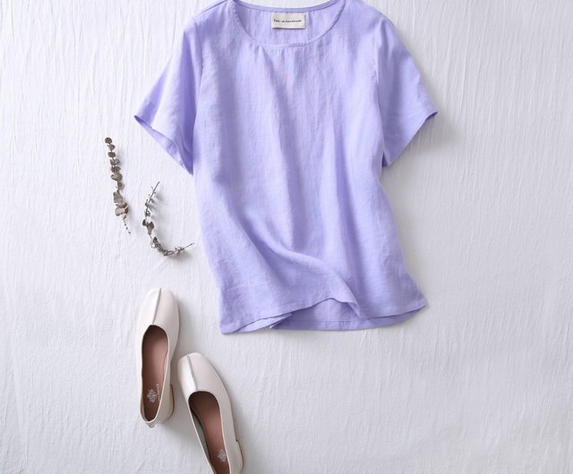 何枚も欲しい 洗練されたシンプルリネンブラウス 半袖Tシャツ 13