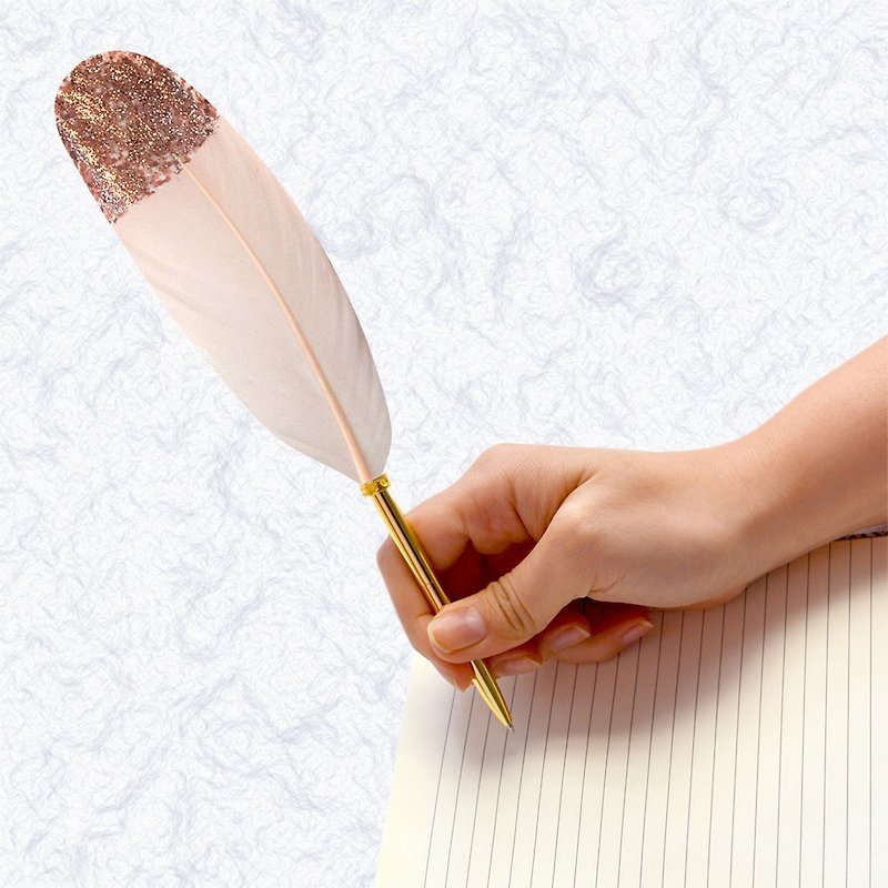 日本Quill Pen 羽毛原子筆Gold奢華系列 G05 羽毛筆 粉嫩金蔥 - 原子筆 - 其他材質 粉紅色
