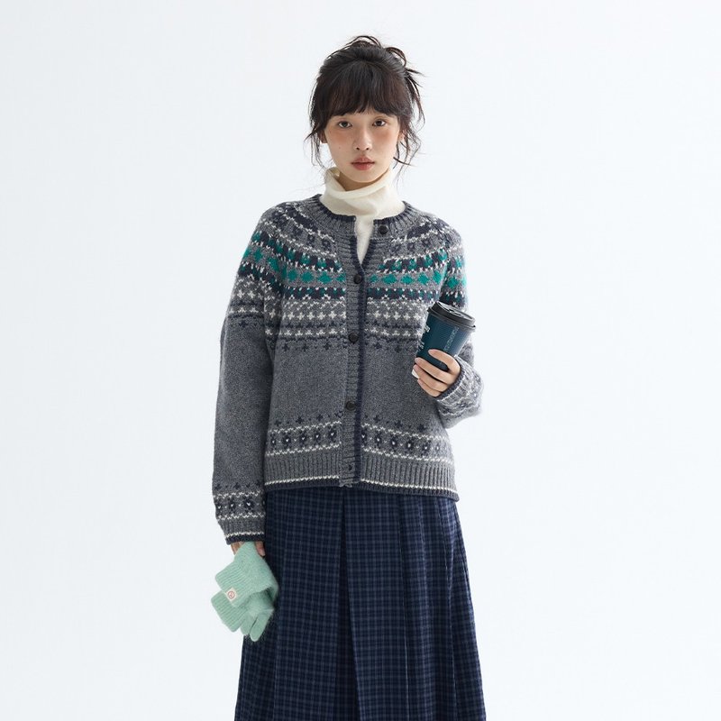 費爾島復古提花開衫|針織衫|兩色|冬款|Sora-1969 - 女毛衣/針織衫 - 羊毛 多色