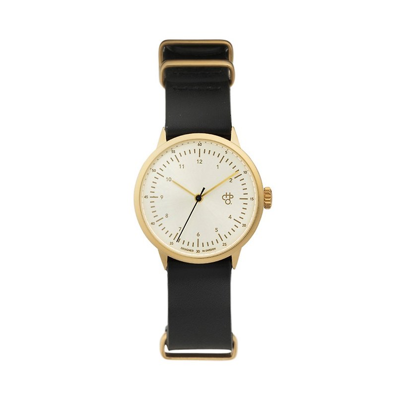 Harold Mini系列 金錶盤黑軍用皮革 手錶 - 女裝錶 - 真皮 金色