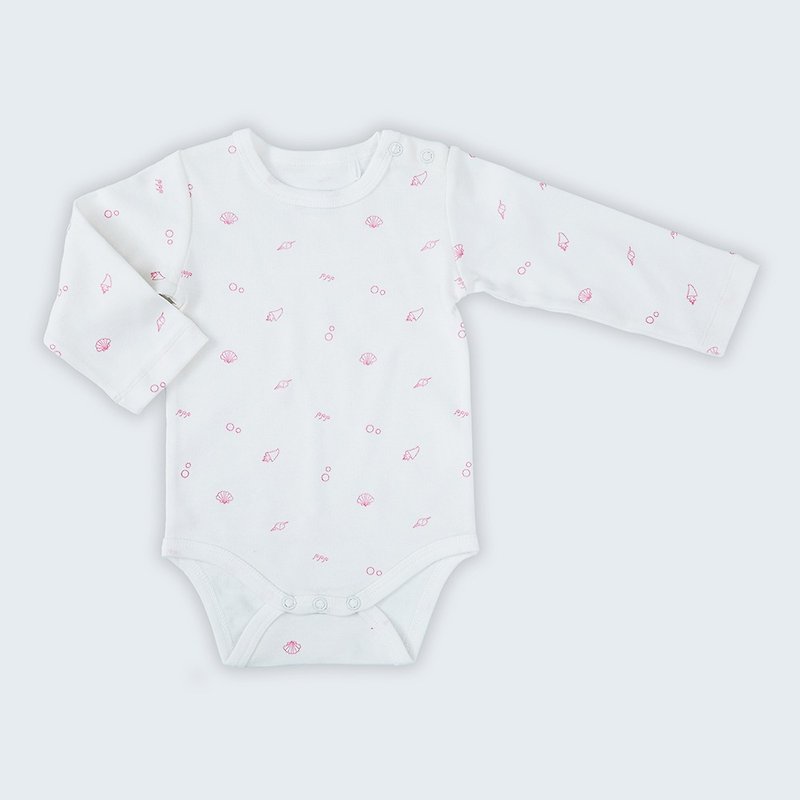 【Deux Filles有機棉】粉色貝殼長袖包屁衣 - 嬰兒連身衣/包被/包巾 - 棉．麻 粉紅色