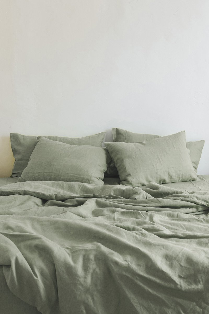 Gray sage linen pillowcase / Green pillow cover / Euro, American, Taiwan size - 寢具/床包 - 亞麻 綠色