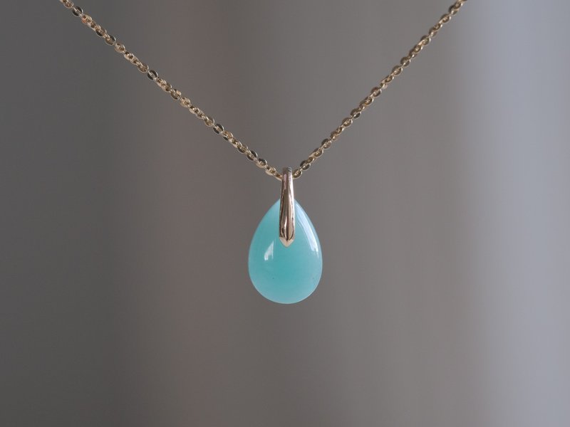 Amazonite pear shape necklace charm K10YG - สร้อยคอ - เครื่องเพชรพลอย สีน้ำเงิน