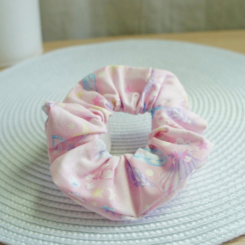 Lovely [Japanese cloth] Romantic Silver onion shell hair tress, large intestine ring, donut [pink] E - Hair Accessories - Cotton & Hemp Multicolor