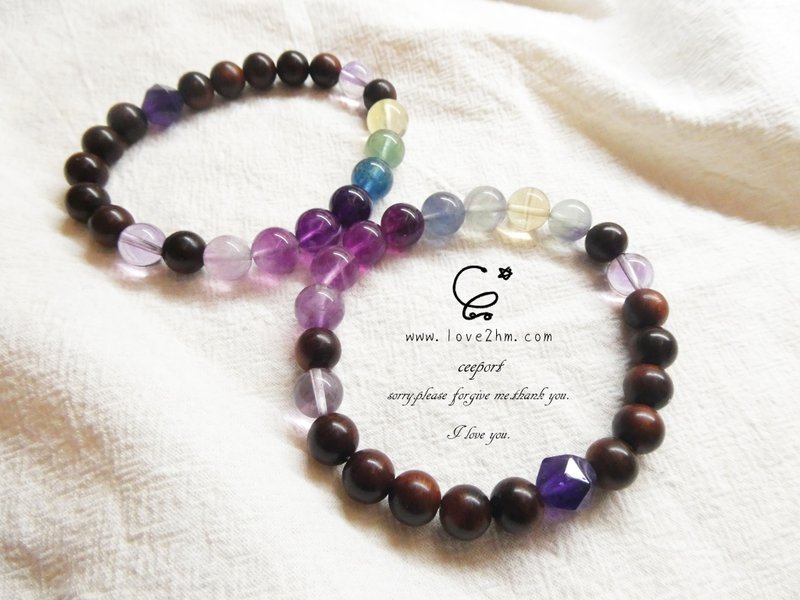 Jingjing Workshop*Love2hm [Crystal Color]-Taihang Thuja Black Oil Rainbow Stone Amethyst - สร้อยข้อมือ - เครื่องเพชรพลอย หลากหลายสี