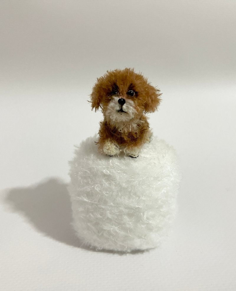 Miniature realistic maltipoo Teddy dog custom pet for doll Blythe dog replica - Knitting, Embroidery, Felted Wool & Sewing - Thread Brown