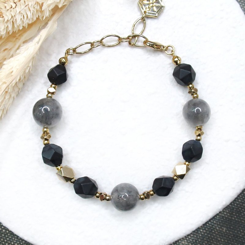 VIIART。逆流。黑瑪瑙雲水晶復古金手鍊|磨砂極簡中性 - 手鍊/手環 - 水晶 黑色